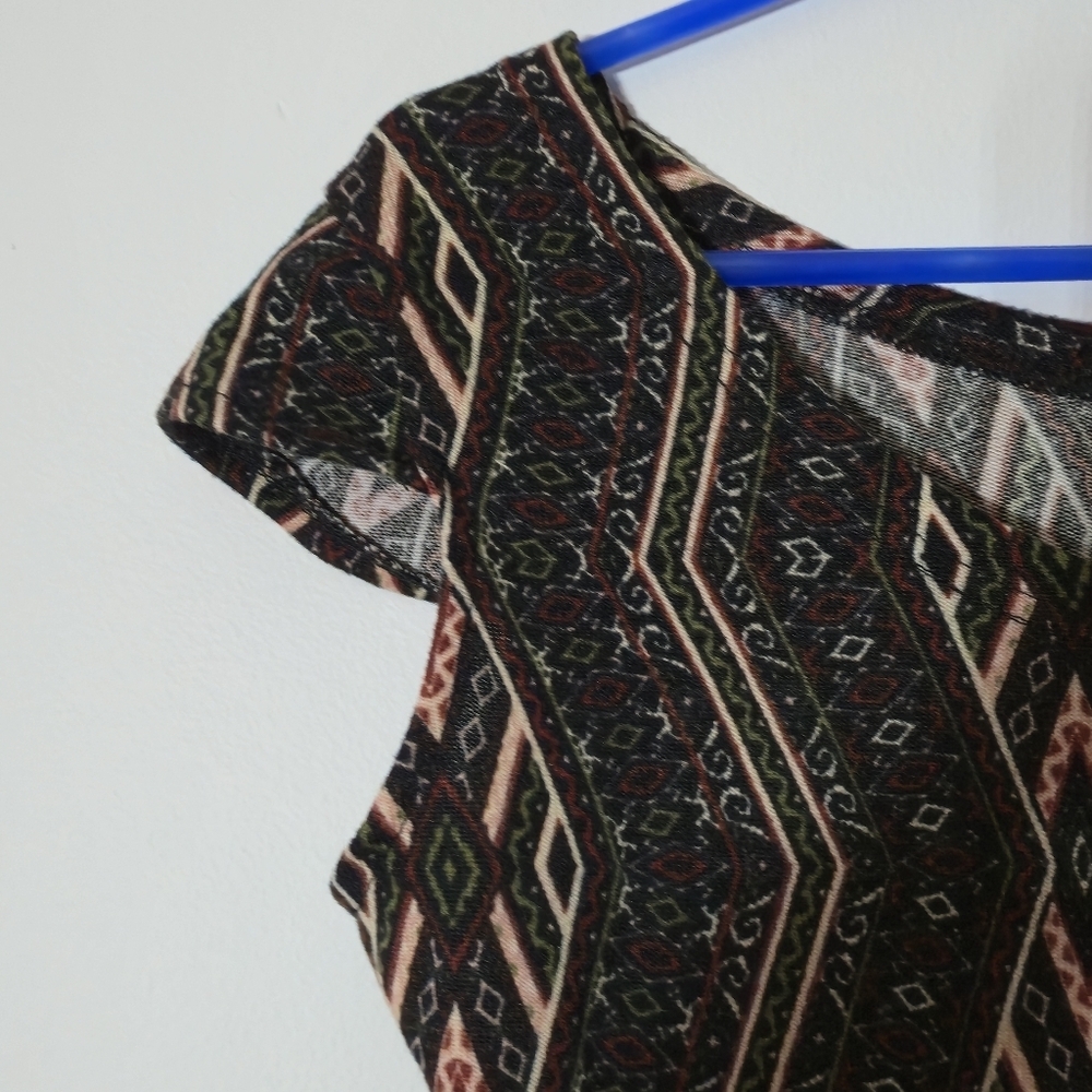 Joli Clothes XL Black Brown Geometric Tribal Knit Cap Sleeve Mini Shift Dress - Picture 6 of 13